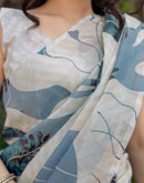 Off White Shimmer Silk Printed Saree