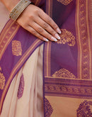 Cream Shimmer Silk Printed Saree