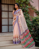 Peach Linen Printed Saree