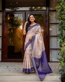 Cream Shimmer Silk Printed Saree
