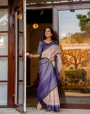 Cream Shimmer Silk Printed Saree
