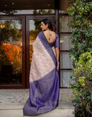 Cream Shimmer Silk Printed Saree