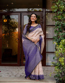 Cream Shimmer Silk Printed Saree