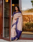 Cream Shimmer Silk Printed Saree
