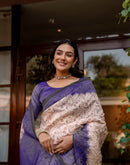 Cream Shimmer Silk Printed Saree