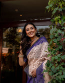 Cream Shimmer Silk Printed Saree