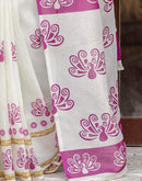 Off White Shimmer Silk Printed Saree
