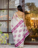 Off White Shimmer Silk Printed Saree
