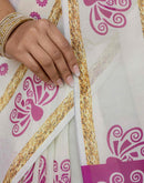 Off White Shimmer Silk Printed Saree