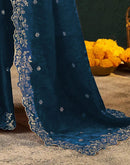 Peacock Blue Tissue Satin Sequence Embroidery Saree