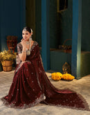 Maroon Tissue Satin Sequence Embroidery Saree