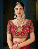 Red Tissue Satin Sequence Embroidery Saree