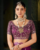Wine Tissue Satin Sequence Embroidery Saree