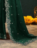 Green Tissue Satin Sequence Embroidery Saree