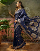Navy Blue Silk Woven Banarasi Saree