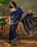 Navy Blue Silk Woven Banarasi Saree