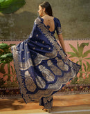 Navy Blue Silk Woven Banarasi Saree