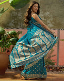 Teal Blue Silk Woven Banarasi Saree