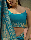 Teal Blue Silk Woven Banarasi Saree