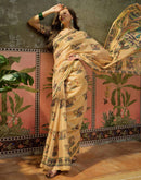 Dark Beige Shimmer Silk Kalamkari Printed Saree