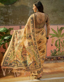 Dark Beige Shimmer Silk Kalamkari Printed Saree