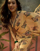 Dark Beige Shimmer Silk Kalamkari Printed Saree
