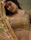 Dark Beige Shimmer Silk Kalamkari Printed Saree