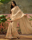 Beige Shimmer Silk Printed Saree