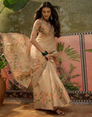 Beige Shimmer Silk Printed Saree