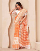 Orange Linen Bandhani Printed Saree