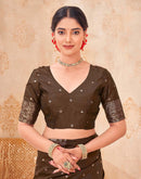 Dark Brown Silk Woven Banarasi Saree
