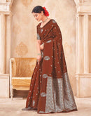 Rust Silk Woven Banarasi Saree