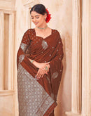 Rust Silk Woven Banarasi Saree
