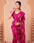 Rani Pink Vichitra Silk Foil Printed Saree