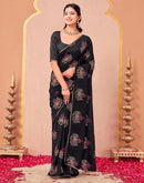 Black Vichitra Silk Foil Printed Saree