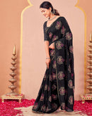 Black Vichitra Silk Foil Printed Saree