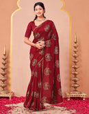 Maroon Vichitra Silk Foil Printed Saree