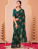 Green Vichitra Silk Foil Printed Saree