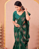 Green Vichitra Silk Foil Printed Saree