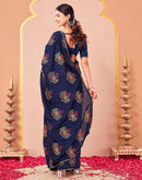 Navy Blue Vichitra Silk Foil Printed Saree