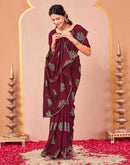 Maroon Vichitra Silk Foil Printed Gota Lace Saree