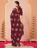 Maroon Vichitra Silk Foil Printed Gota Lace Saree