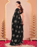 Black Vichitra Silk Foil Printed Gota Lace Saree