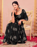 Black Vichitra Silk Foil Printed Gota Lace Saree