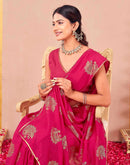 Rani Pink Vichitra Silk Foil Printed Gota Lace Saree