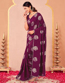 Magenta Vichitra Silk Foil Printed Gota Lace Saree