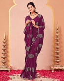 Magenta Vichitra Silk Foil Printed Gota Lace Saree