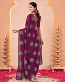 Magenta Vichitra Silk Foil Printed Gota Lace Saree
