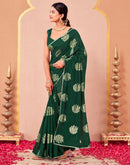 Green Vichitra Silk Foil Printed Gota Lace Saree