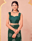 Green Vichitra Silk Foil Printed Gota Lace Saree